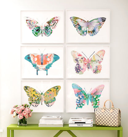 Butterfly Art Prints Set of 6 Girl Room Decor