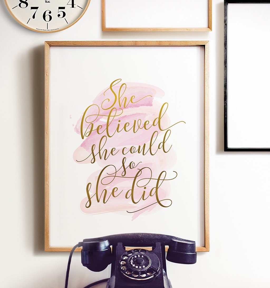 She Believed She Could Print - Pink and Gold Effect - The Crown Prints