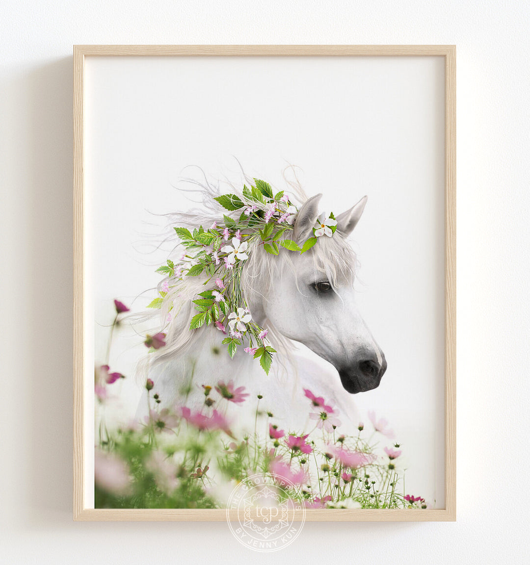 Horse with Flower Crown and Wildflowers