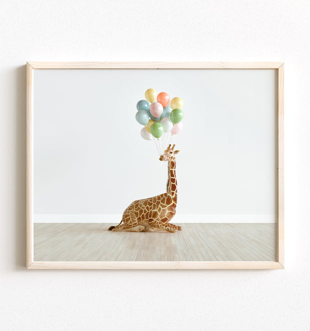 Giraffe with Balloons Art Print