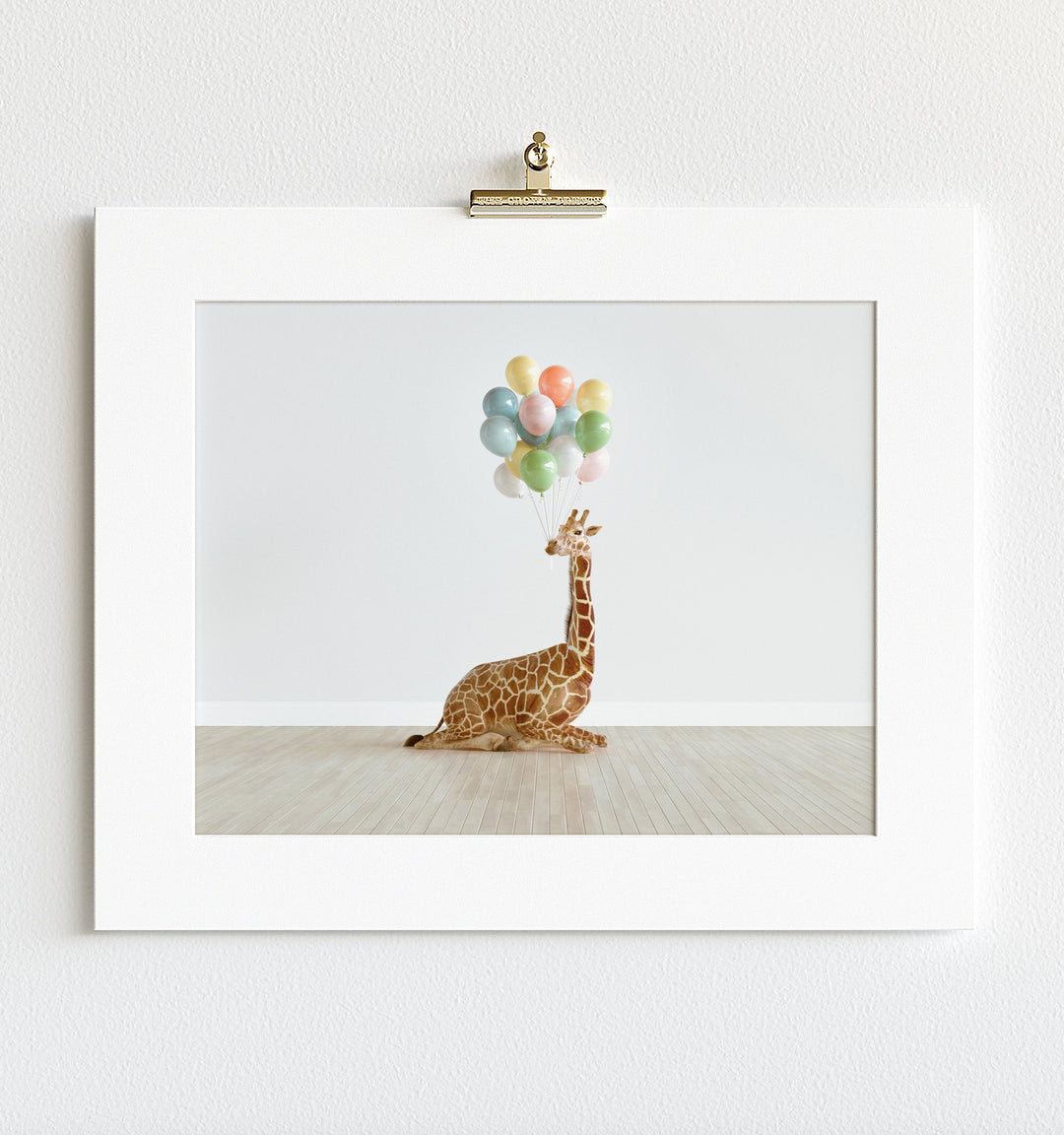 Giraffe with Balloons Art Print