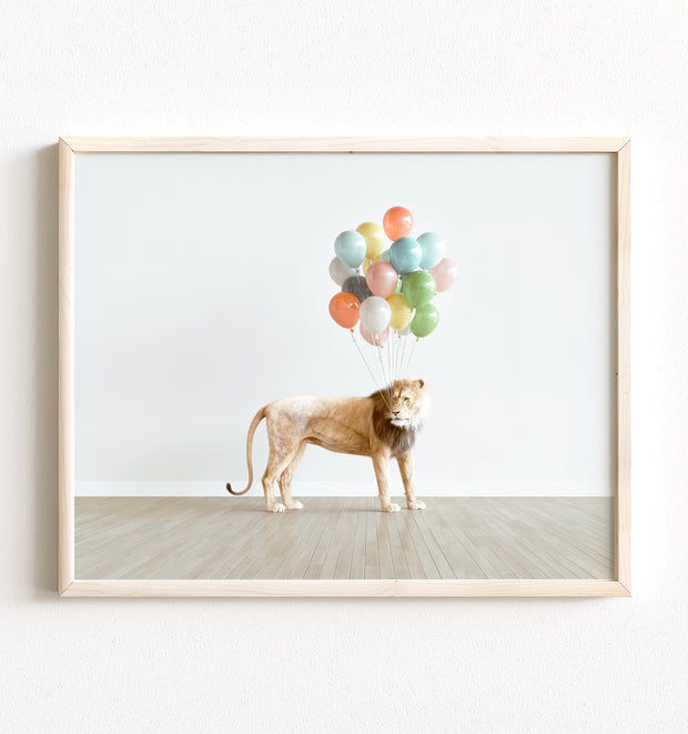 Lion with Balloons Art Print