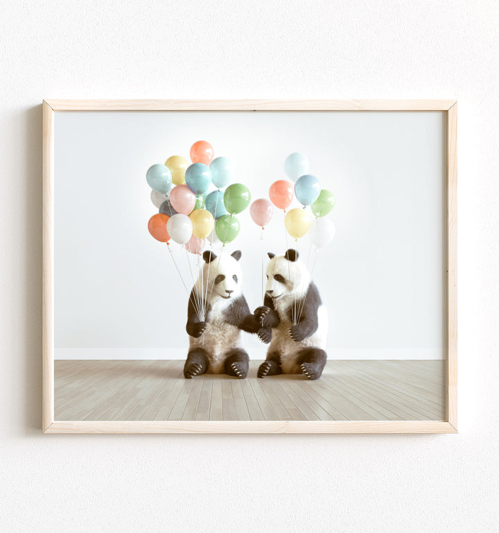 Pandas with Balloons Art Print