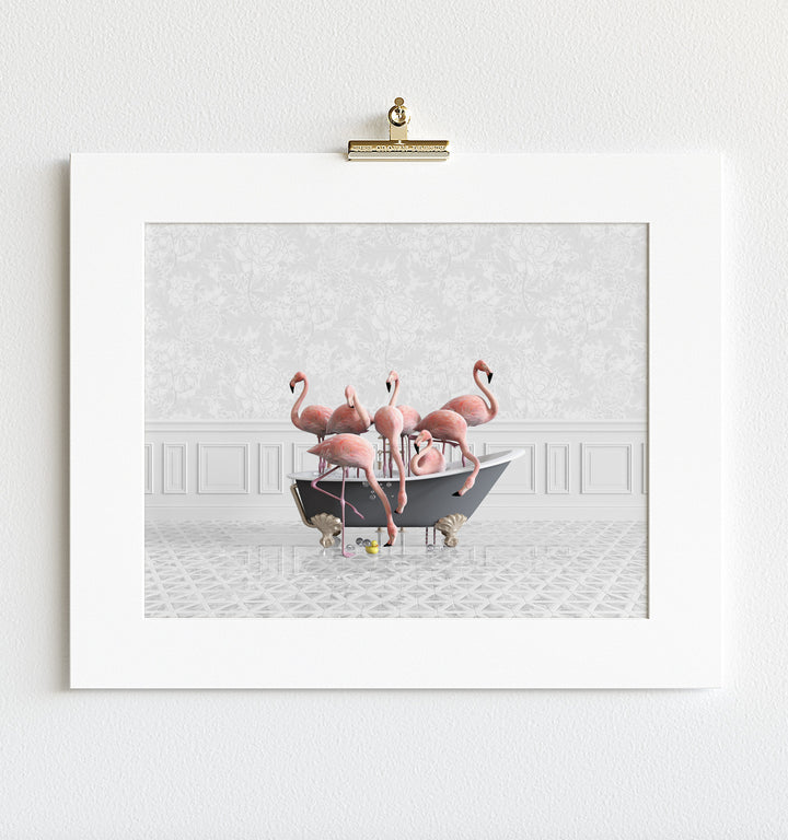 Flamingos in a Gray Bathtub