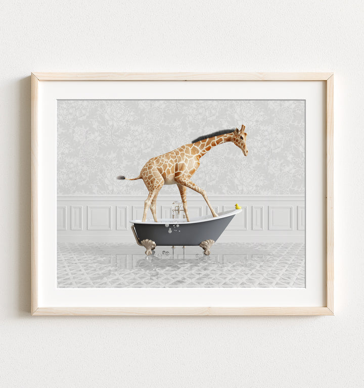 Giraffe in a Gray Bathtub