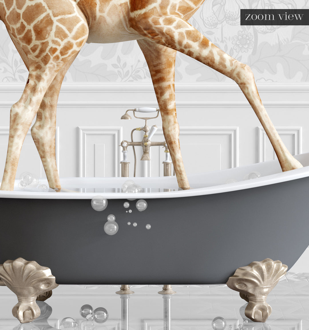 Giraffe in a Gray Bathtub