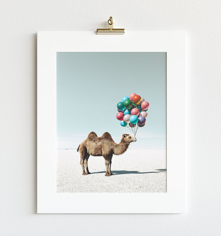 Camel with Balloons Art Print