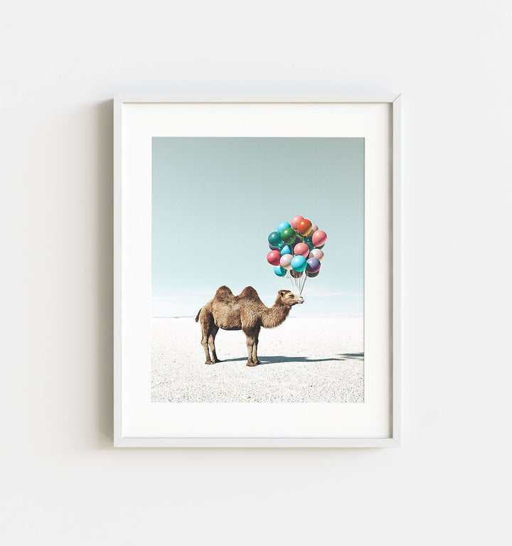 Camel with Balloons Wall Art Print