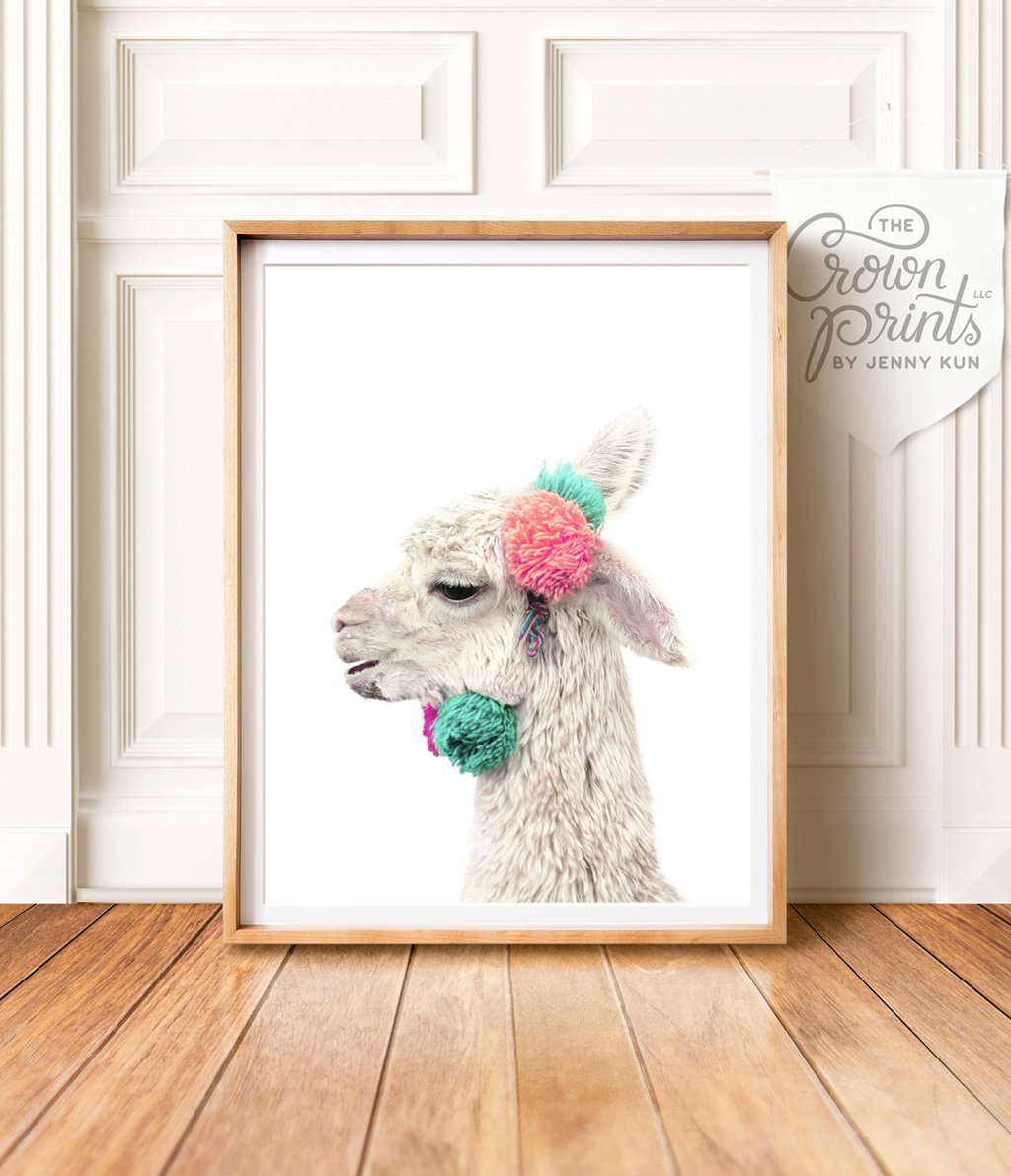 Decorated Llama (white background) - The Crown Prints