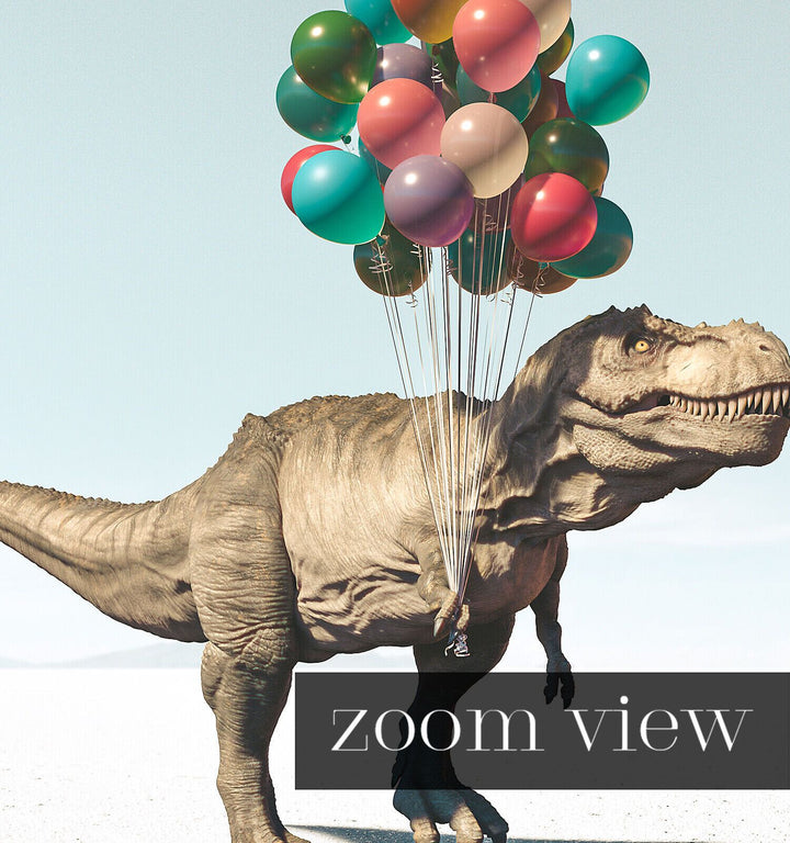 Tyrannosaurus Rex with Balloons Horizontal Art Print