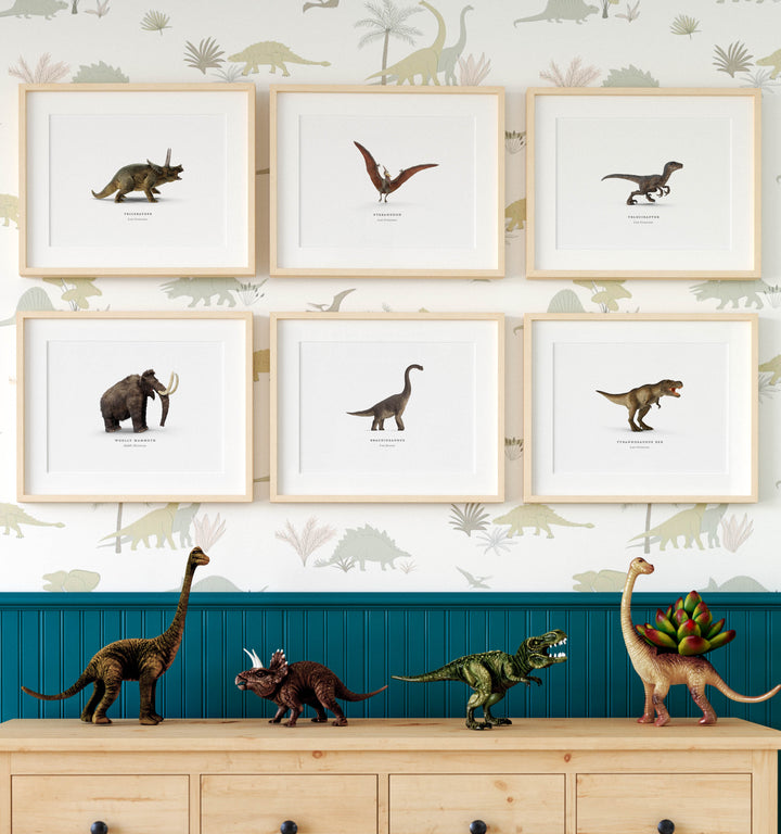 Prehistoric Creatures & Dinosaurs Set of 6 Boy Room Decor Prints