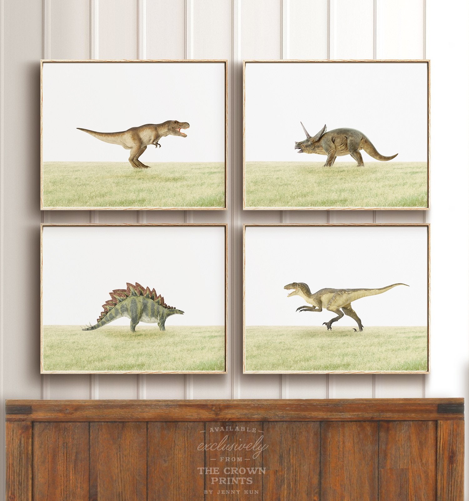 Dinosaurs - Set of 4 Boy Room Decor Prints - The Crown Prints dinosaurs-set-of-4-boy-room-decor-prints-the-crown-prints