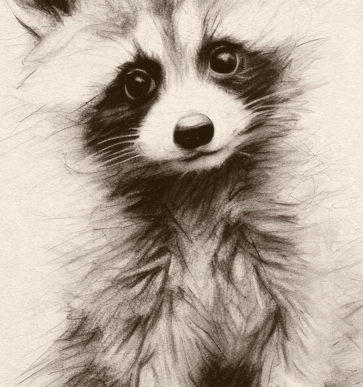 a drawing of a raccoon looking at the camera