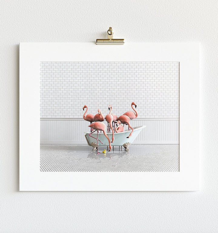 Flamingos in Blue Bathtub