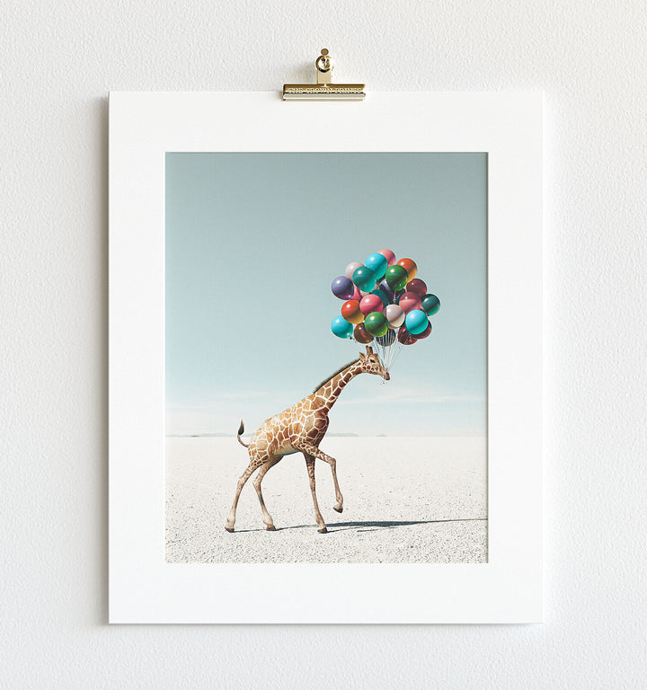 Giraffe with Balloons Art Print
