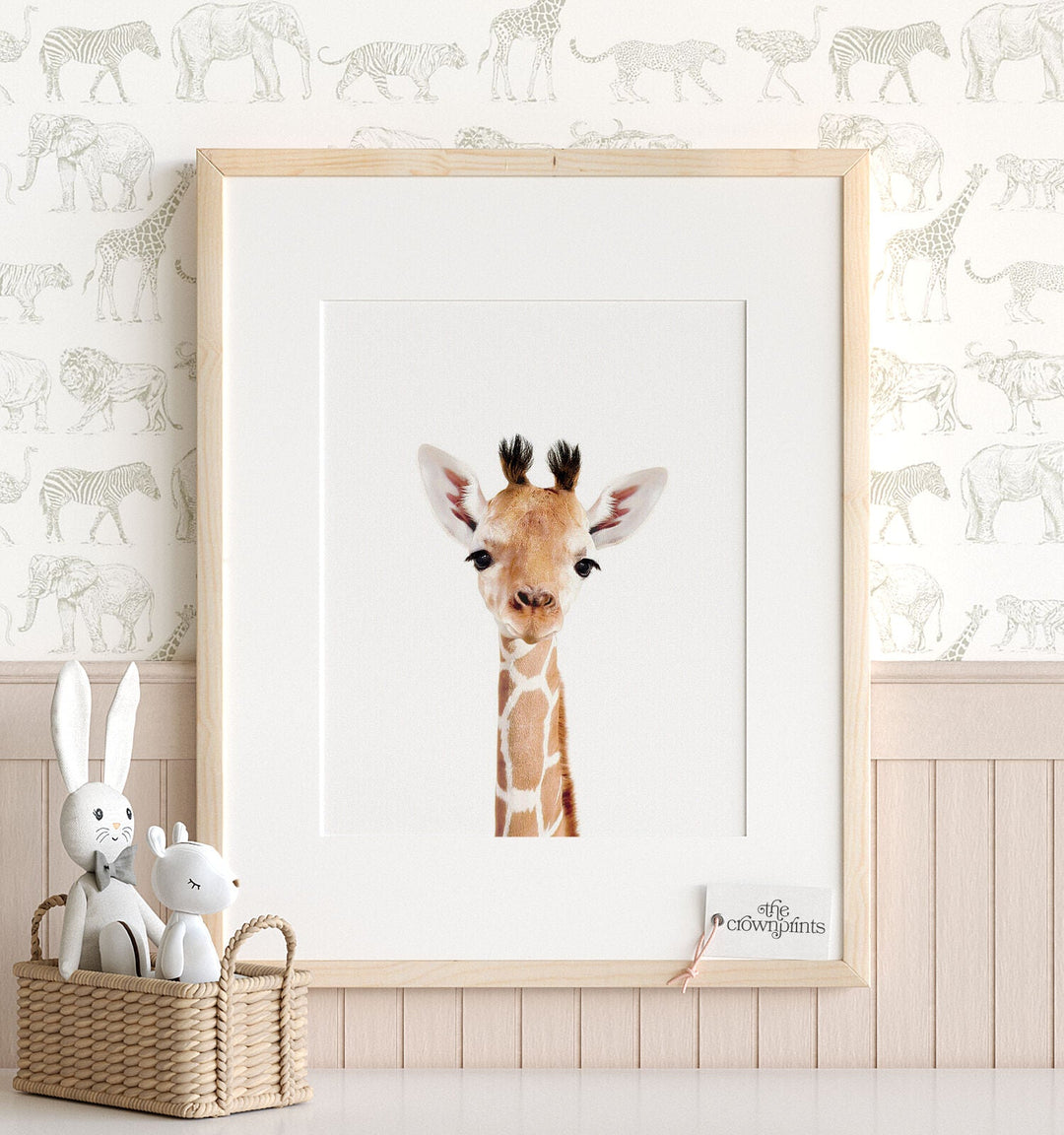A baby giraffe print from the Crown Prints and Etsy - wall decor for safari nursery baby rooms