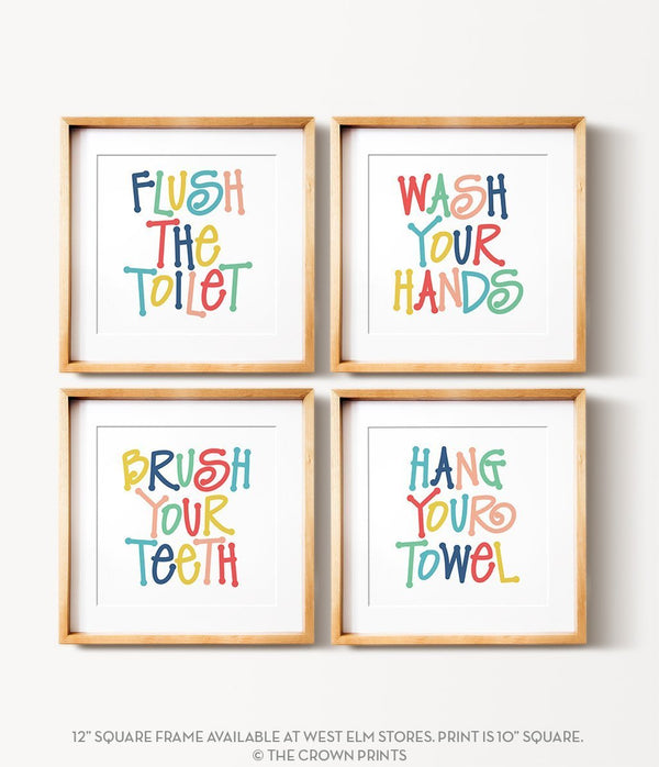 Kids' Bathroom Rules Set of 4 Art Prints