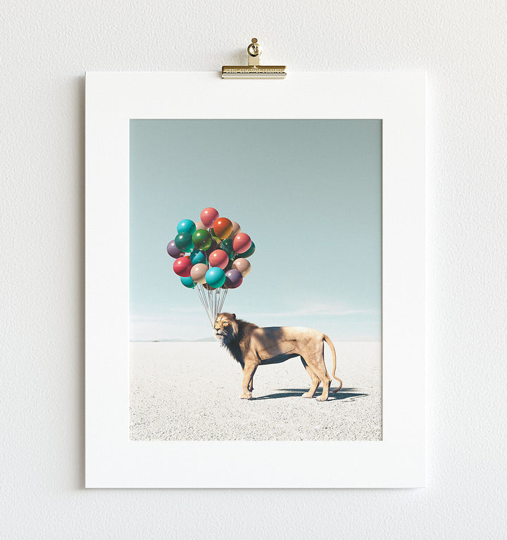 Lion with Balloons Art Print