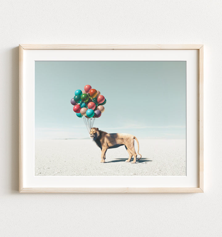 Lion with Balloons Art Print