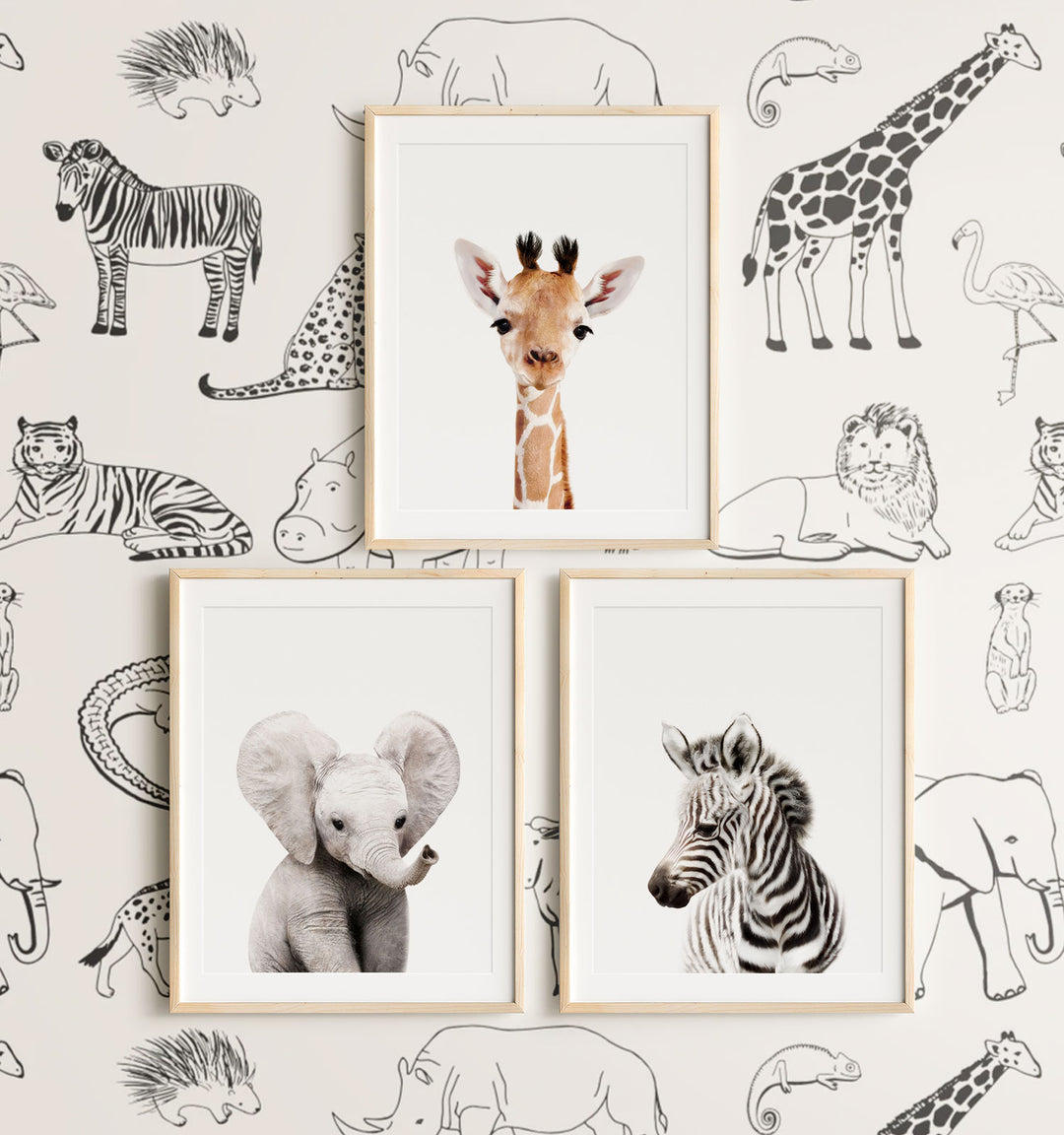 Baby Safari Animals Set of 3 Nursery Art Prints