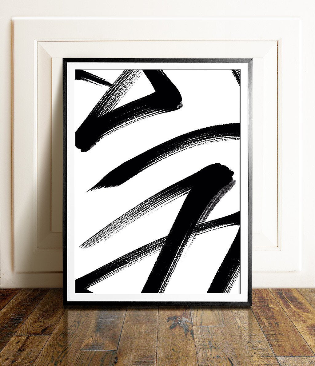 Abstract Black & White Brushstrokes - The Crown Prints