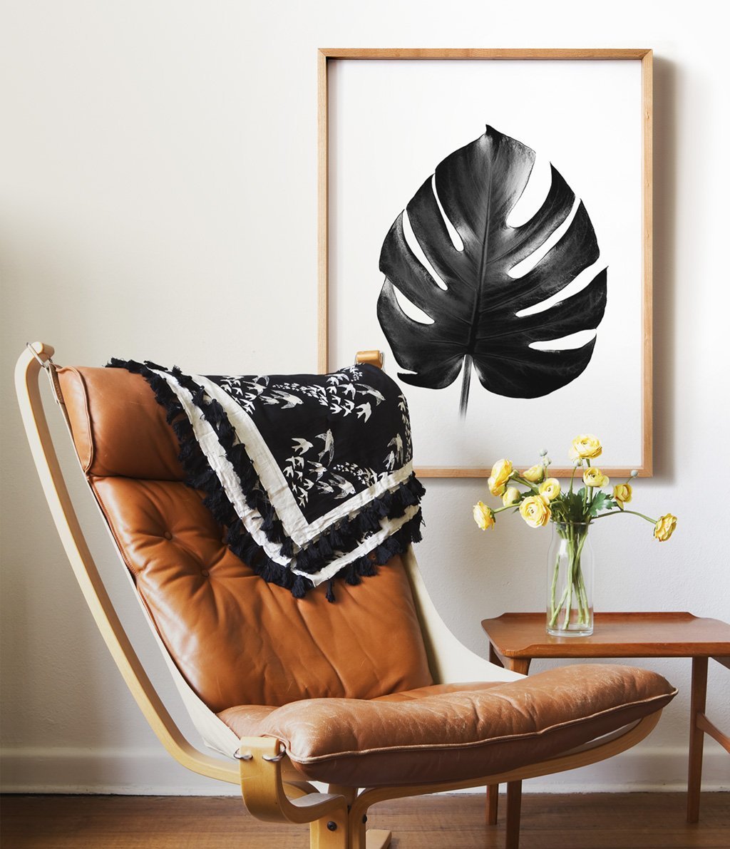 Philodendron Print in Black and White - The Crown Prints