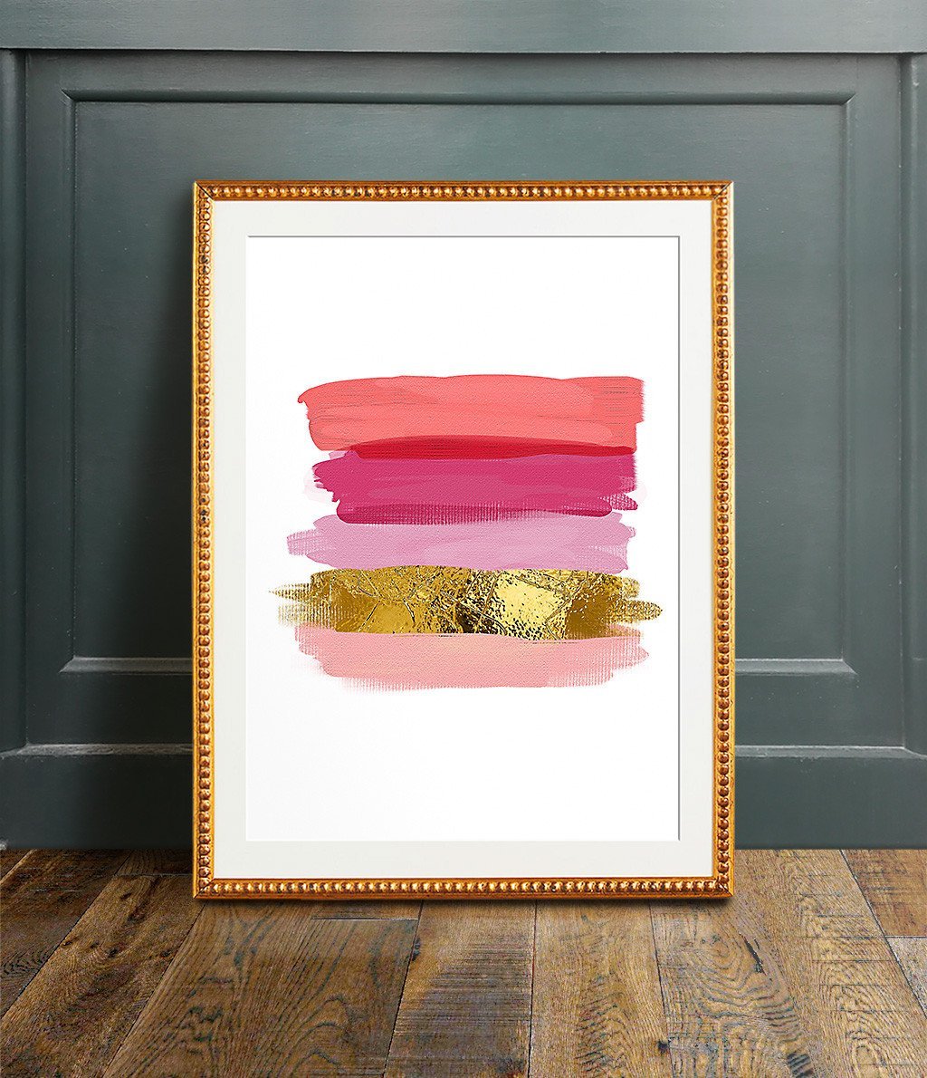 Pink and (Faux) Gold Brushstrokes Print - The Crown Prints
