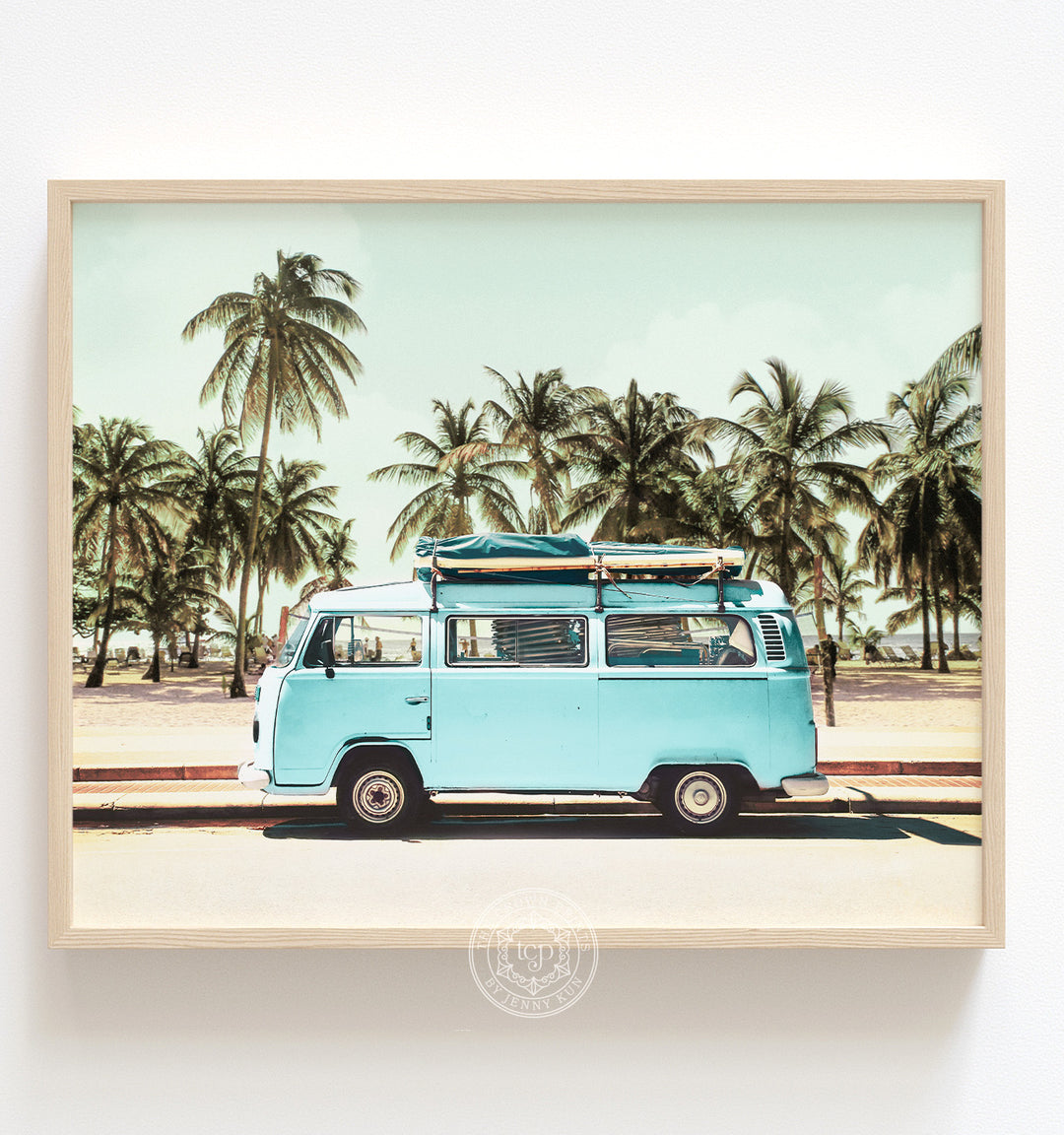 Blue VW Bus with Palm Trees - Horizontal