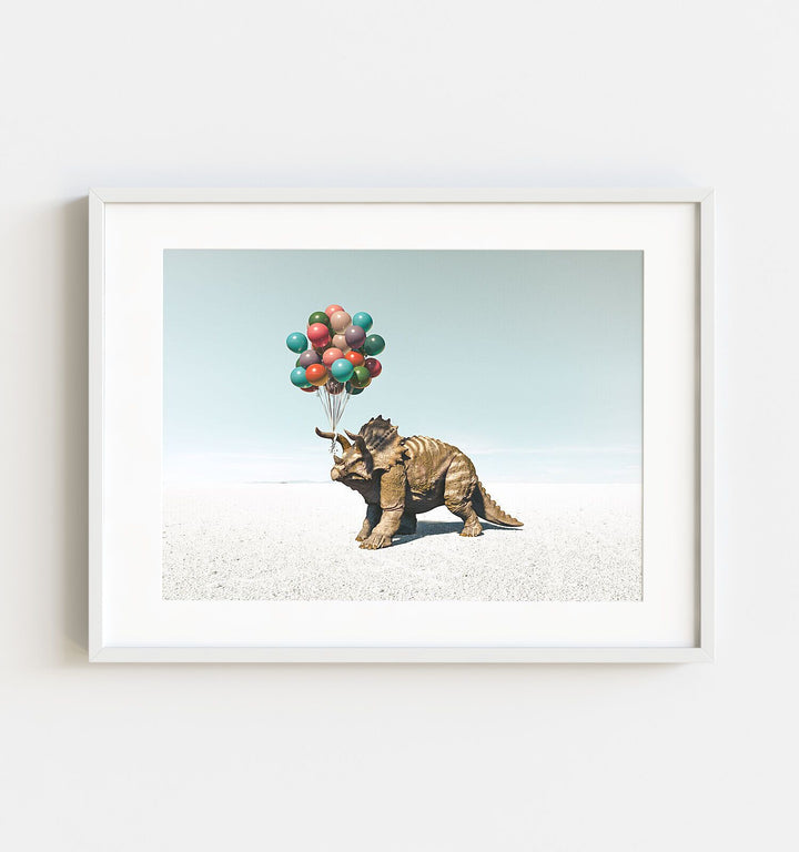 Triceratops with Balloons Art Print