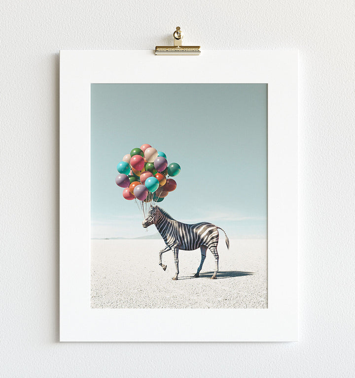 Zebra with Balloons Art Print