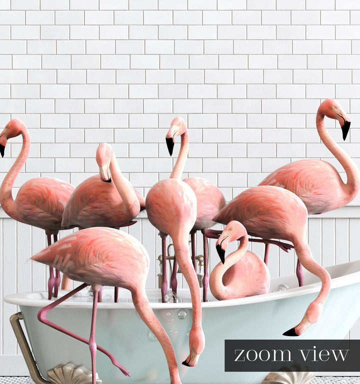 Flamingos in Blue Bathtub
