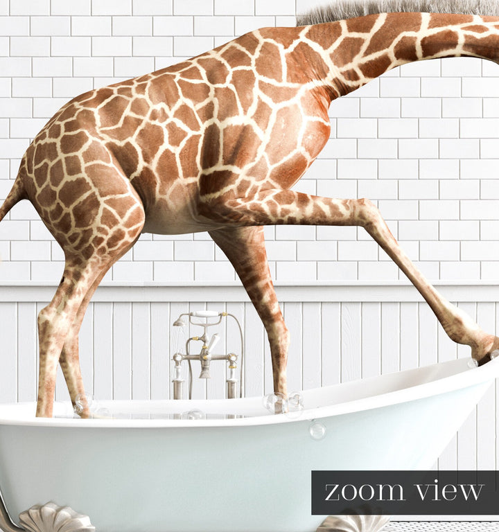 Giraffe in Blue Bathtub